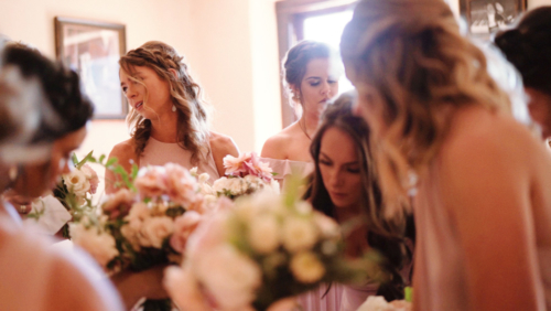 Mt. Woodson Castle Wedding Bridesmaids with flowers