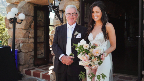 Mt. Woodson Castle Wedding bride about to walk down aisle with father