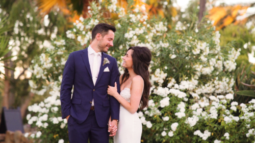 Mt. Woodson Castle Wedding video bride and groom in front of roses