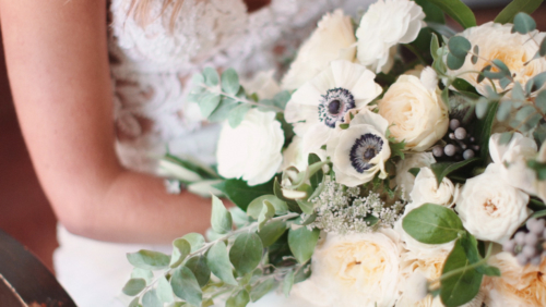 detail of brides bouquet at wedding