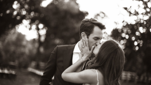 Bride and groom in field at sunset at Brookview Ranch Malibu