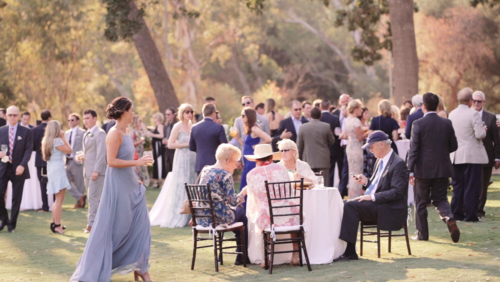 Guests at wedding cocktail hour Brookview Ranch Malibu