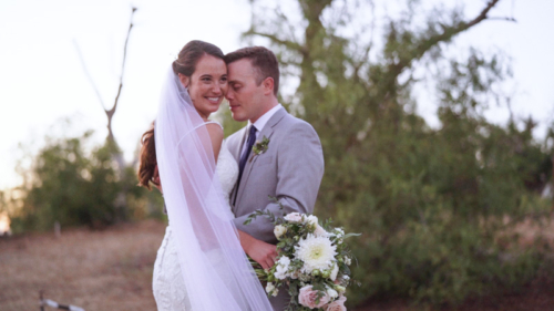 Ethereal Gardens bride and groom outside