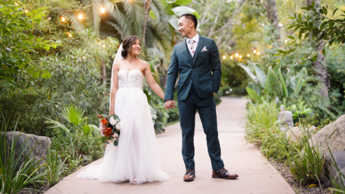 Bride and Groom at Botanica posing for photos