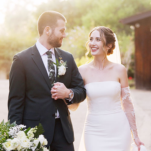 Bride and groom at sunset at Green Gables Wedding Venue